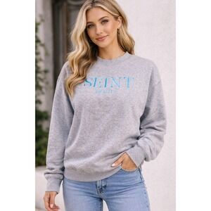 SEINT BEAUTY Light Grey Embroidered Logo Mock Neck Sweatshirt Women's Size S